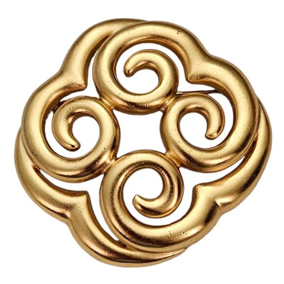 Ann Klein Matte Gold Tone Open Scroll Cross Clover Brooch Pin Signed L497